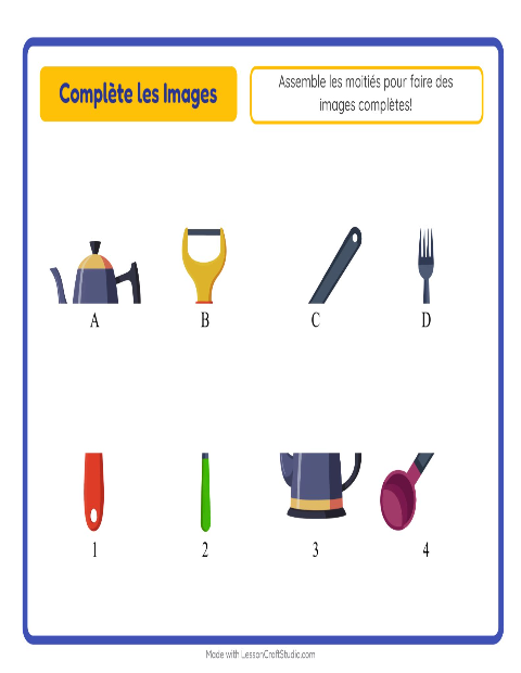 Aperçu de la fiche Apparier Les Ombres avec Ustensiles de cuisine pour École maternelle (grande section, 5-7 ans)