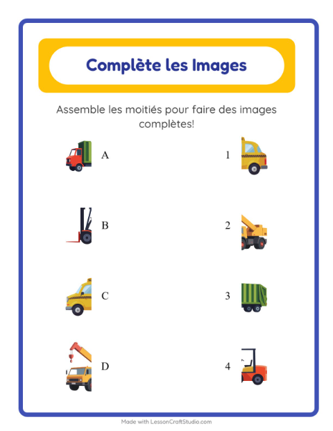 Aperçu de la fiche Apparier Les Ombres avec Véhicules pour École maternelle (grande section, 5-7 ans)