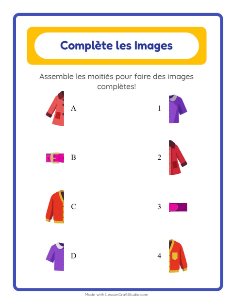 Aperçu de la fiche Apparier Les Ombres avec Vêtements pour École maternelle (grande section, 5-7 ans)