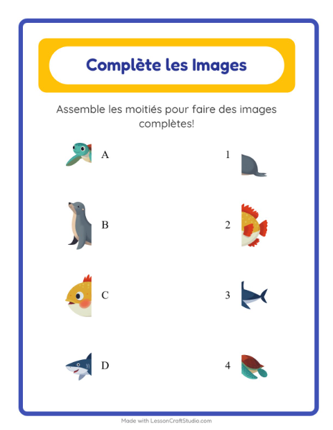 Aperçu de la fiche Apparier Les Ombres avec Vie océanique pour École maternelle (grande section, 5-7 ans)