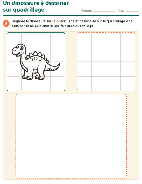 Un dinosaure à dessiner sur quadrillage