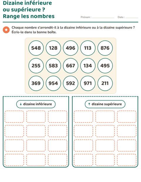 Aperçu de la fiche Arrondir à la dizaine pour CE2 (cours élémentaire 2)
