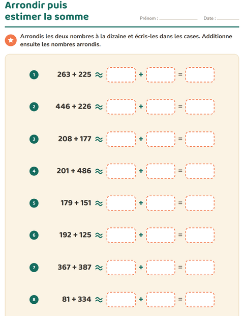 Aperçu de la fiche Arrondir à la dizaine pour CE2 (cours élémentaire 2)