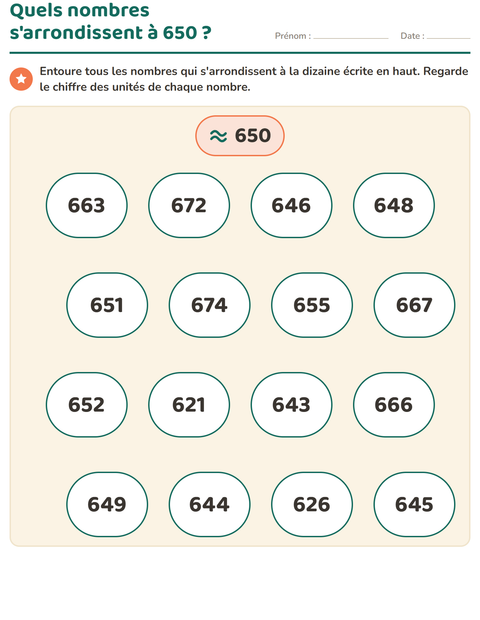 Aperçu de la fiche Arrondir à la dizaine pour CE2 (cours élémentaire 2)