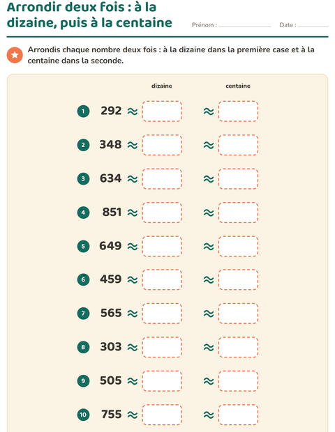 Aperçu de la fiche Arrondir à la dizaine pour CE2 (cours élémentaire 2)