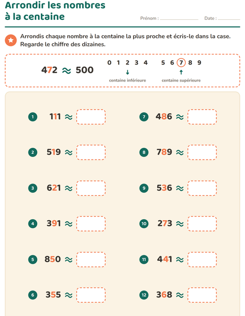 Aperçu de la fiche Arrondir à la dizaine pour CE2 (cours élémentaire 2)