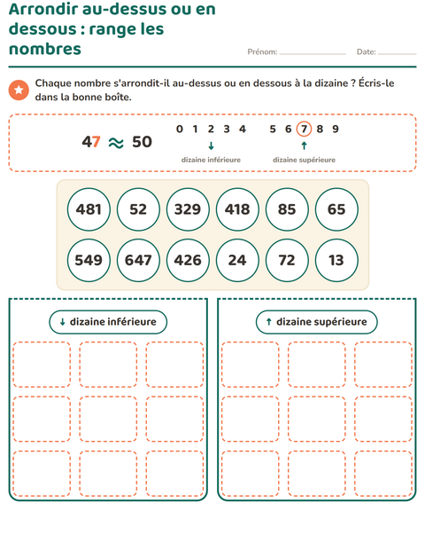 Arrondir au-dessus ou en dessous : range les nombres
