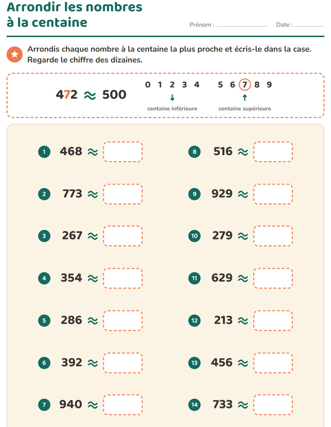 Aperçu de la fiche Arrondir à la dizaine pour CE2 (cours élémentaire 2)