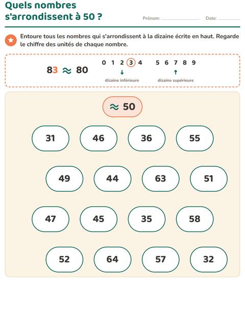 Quels nombres s'arrondissent à 50 ?