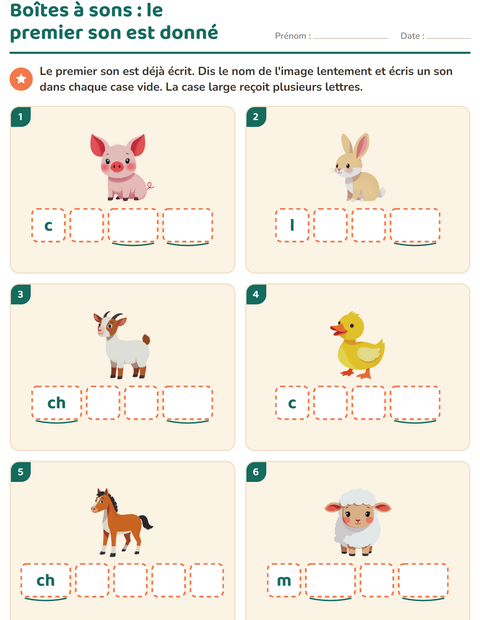 Aperçu de la fiche Boîtes à sons avec Animaux de la ferme pour École maternelle (grande section, 5-7 ans)