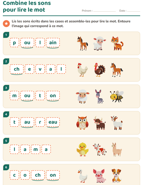 Aperçu de la fiche Boîtes à sons avec Animaux de la ferme pour CP (cours préparatoire)