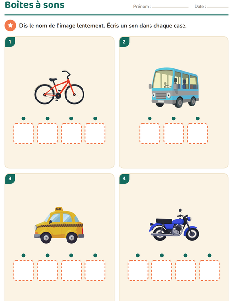 Aperçu de la fiche Boîtes à sons avec Véhicules pour École maternelle (grande section, 5-7 ans)