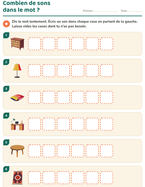 Aperçu de la fiche Boîtes à sons avec Meubles pour CP (cours préparatoire)