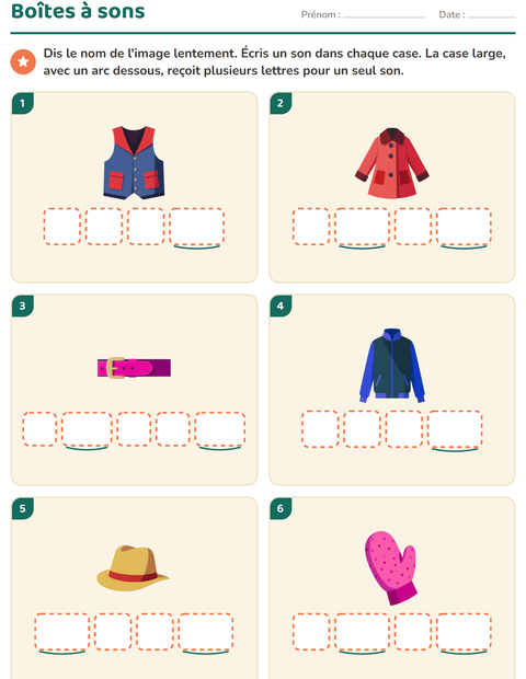 Aperçu de la fiche Boîtes à sons avec Vêtements pour École maternelle (grande section, 5-7 ans)