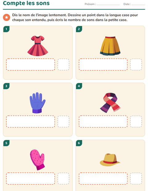 Aperçu de la fiche Boîtes à sons avec Vêtements pour École maternelle (grande section, 5-7 ans)