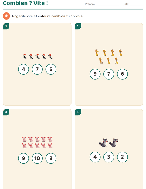 Aperçu de la fiche Boîtes de dix avec Animaux pour École maternelle (grande section, 5-7 ans)