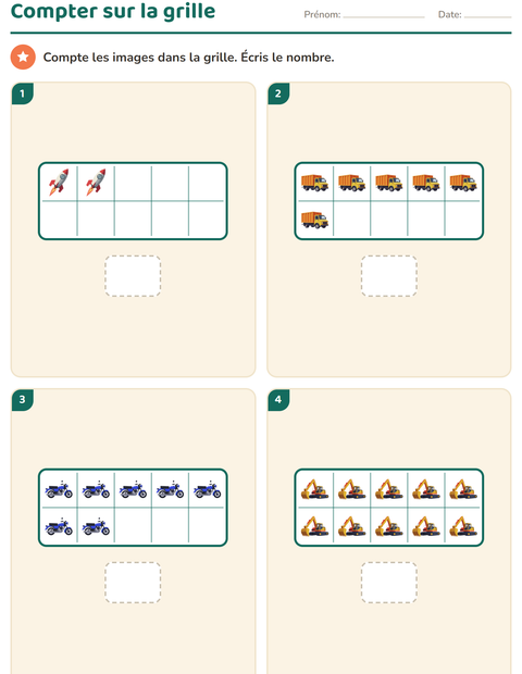 Aperçu de la fiche Boîtes de dix avec Véhicules pour École maternelle (grande section, 5-7 ans)