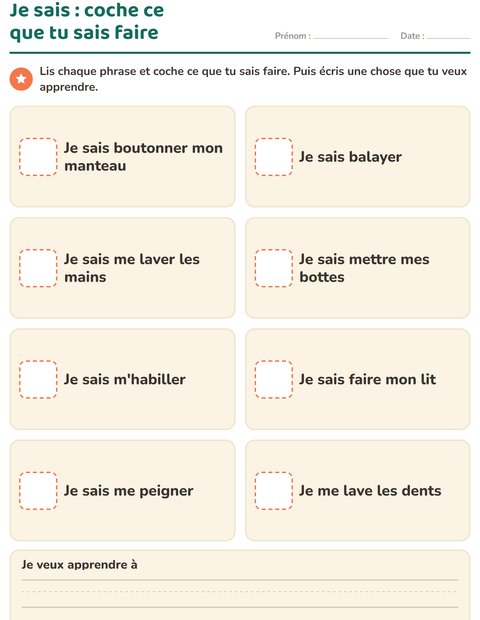 Aperçu de la fiche C'est moi pour École maternelle (grande section, 5-7 ans)