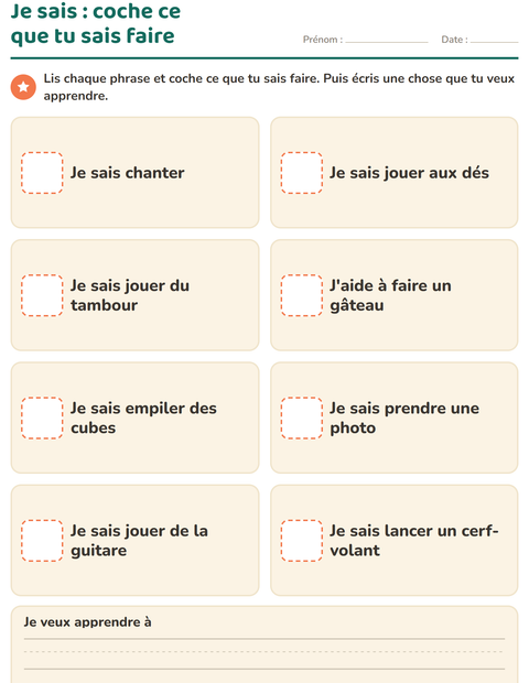 Aperçu de la fiche C'est moi pour École maternelle (grande section, 5-7 ans)