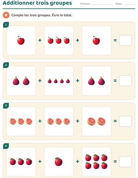 Aperçu de la fiche Calcul illustré avec Fruits pour CP (cours préparatoire)
