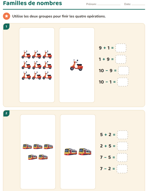 Aperçu de la fiche Calcul illustré avec Véhicules pour CP (cours préparatoire)