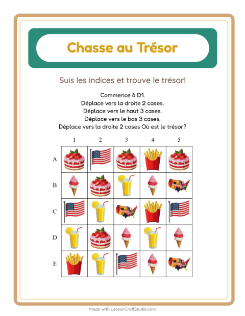 Aperçu de la fiche Chasse Au Trésor avec 4 juillet pour CP (cours préparatoire)