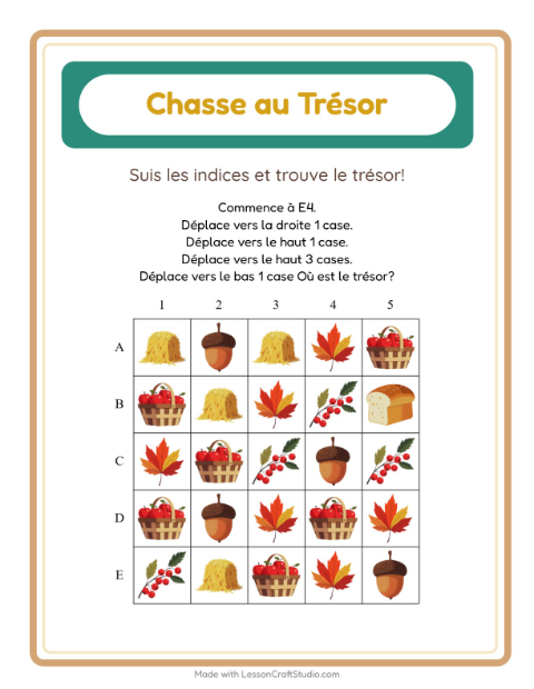 Aperçu de la fiche Chasse Au Trésor avec Action de grâce pour CP (cours préparatoire)