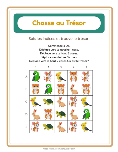 Aperçu de la fiche Chasse Au Trésor avec Animaux de compagnie pour CP (cours préparatoire)