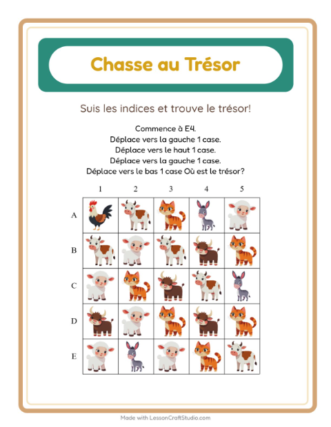 Aperçu de la fiche Chasse Au Trésor avec Animaux de la ferme pour CP (cours préparatoire)