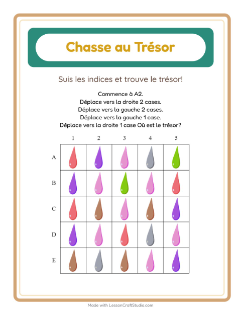 Aperçu de la fiche Chasse Au Trésor avec Couleurs pour CP (cours préparatoire)