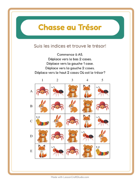 Aperçu de la fiche Chasse Au Trésor avec Créatures de la forêt pour CP (cours préparatoire)