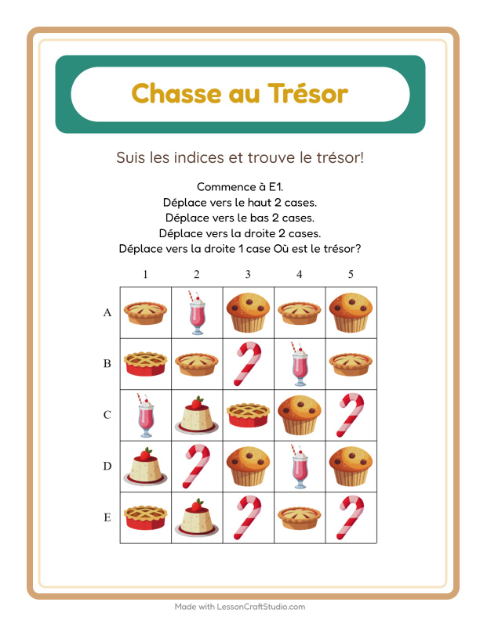 Aperçu de la fiche Chasse Au Trésor avec Desserts et sucreries pour CP (cours préparatoire)