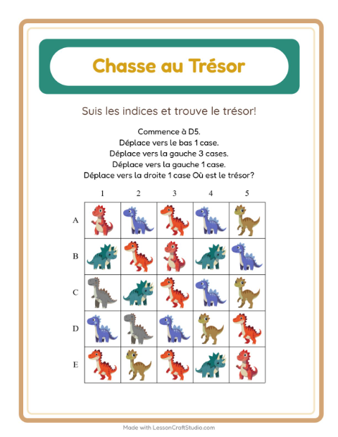 Aperçu de la fiche Chasse Au Trésor avec Dinosaures pour CP (cours préparatoire)