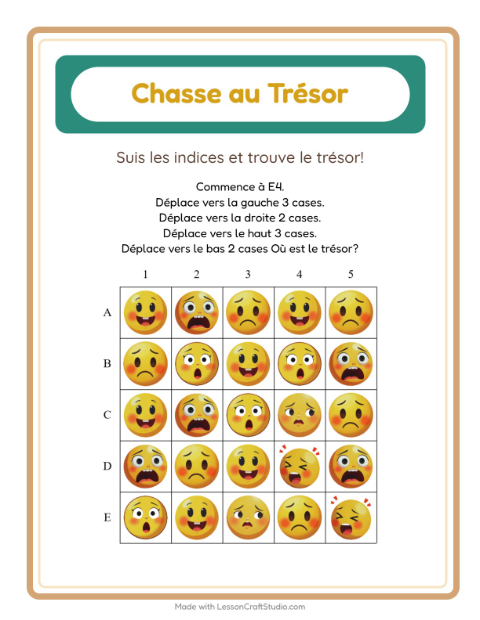 Aperçu de la fiche Chasse Au Trésor avec Émotions pour CP (cours préparatoire)