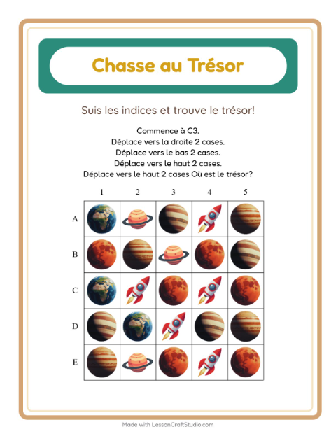 Aperçu de la fiche Chasse Au Trésor avec Espace pour CP (cours préparatoire)