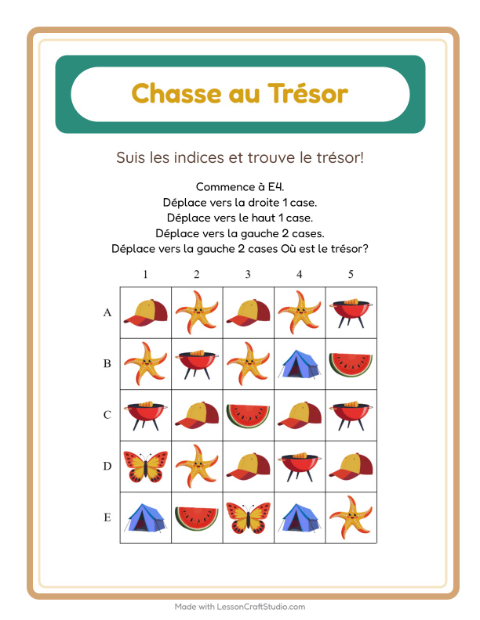 Aperçu de la fiche Chasse Au Trésor avec Été pour CP (cours préparatoire)