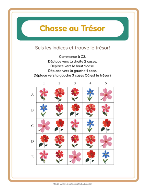 Aperçu de la fiche Chasse Au Trésor avec Fleurs pour CP (cours préparatoire)