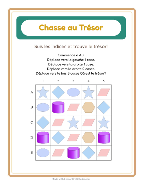 Aperçu de la fiche Chasse Au Trésor avec Formes pour CP (cours préparatoire)
