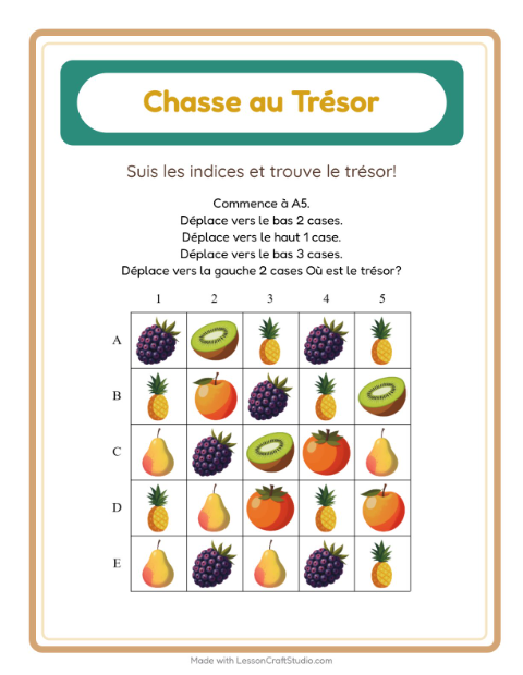 Aperçu de la fiche Chasse Au Trésor avec Fruits pour CP (cours préparatoire)
