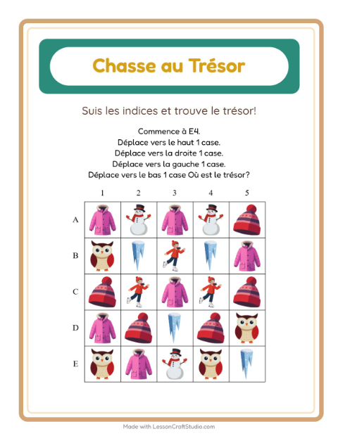 Aperçu de la fiche Chasse Au Trésor avec Hiver pour CP (cours préparatoire)