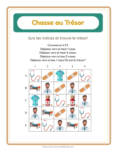 Aperçu de la fiche Chasse Au Trésor avec Hôpital pour CP (cours préparatoire)