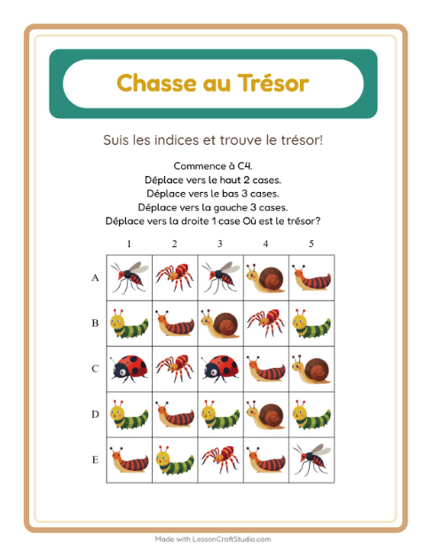 Aperçu de la fiche Chasse Au Trésor avec Insectes et bestioles pour CP (cours préparatoire)