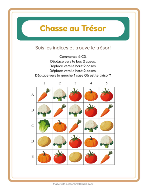 Aperçu de la fiche Chasse Au Trésor avec Légumes pour CP (cours préparatoire)