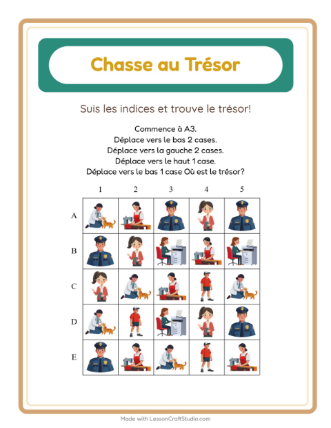 Aperçu de la fiche Chasse Au Trésor avec Métiers pour CP (cours préparatoire)