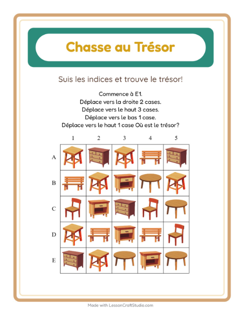 Aperçu de la fiche Chasse Au Trésor avec Meubles pour CP (cours préparatoire)