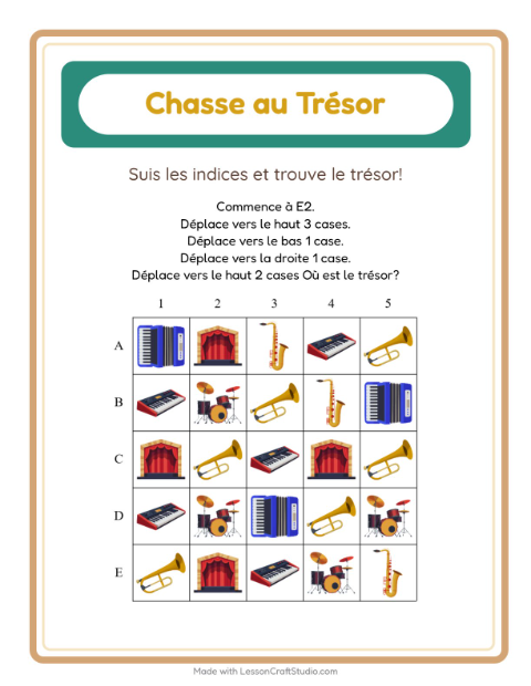 Aperçu de la fiche Chasse Au Trésor avec Musique pour CP (cours préparatoire)