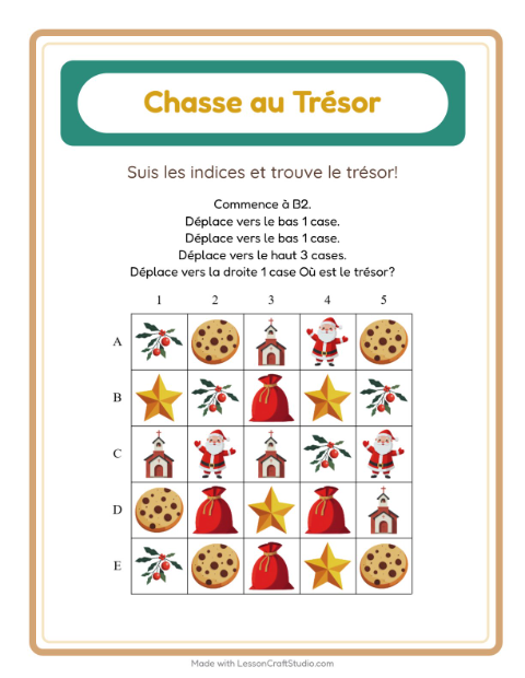 Aperçu de la fiche Chasse Au Trésor avec Noël pour CP (cours préparatoire)