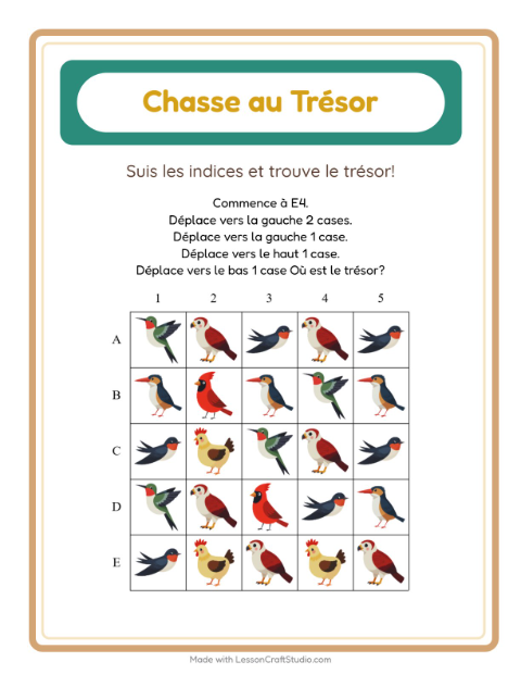 Aperçu de la fiche Chasse Au Trésor avec Oiseaux 2 pour CP (cours préparatoire)