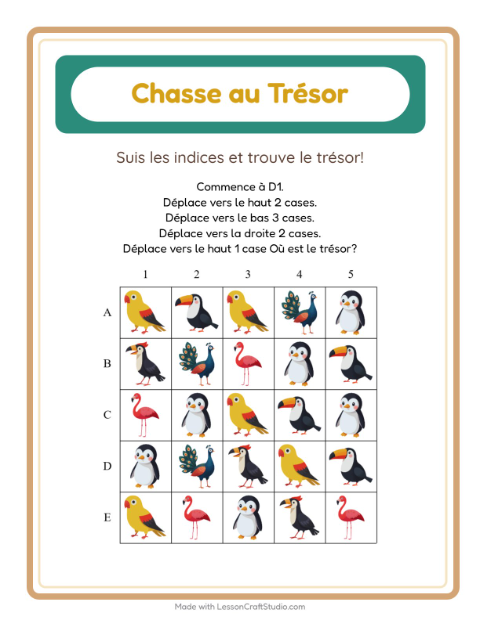 Aperçu de la fiche Chasse Au Trésor avec Oiseaux pour CP (cours préparatoire)