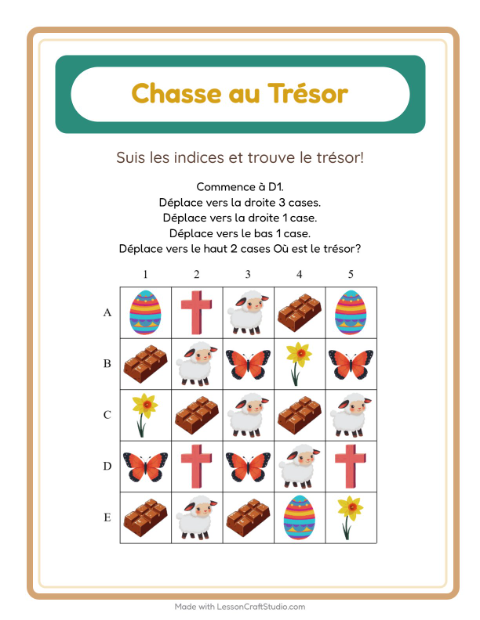 Aperçu de la fiche Chasse Au Trésor avec Pâques pour CP (cours préparatoire)